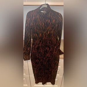Zara Trafaluc Brownblack Zebra Print Turtleneck Midi Dress